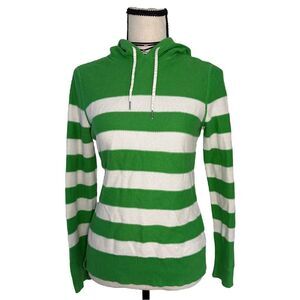 Y2K Lauren Ralph Lauren Active Green White Striped Hoodie Sweater Women’s Small